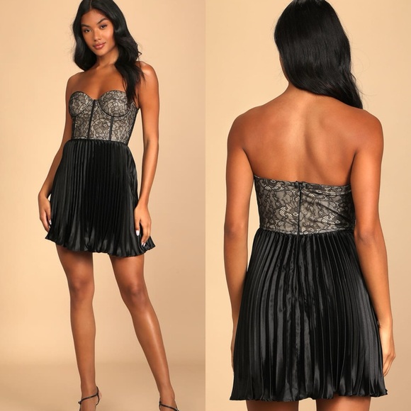 Lulus Ideal Romance Black Lace Bustier Strapless Mini Dress - Picture 1 of 9
